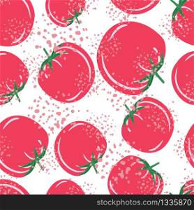 Red tomatoes background. Organic healthy vegetable wallpaper. Doodle tomato seamless pattern for fabric design. Design for textile print, wrapping paper, kitchen textiles.vector illustration. Red tomatoes background. Organic healthy vegetable wallpaper. Doodle tomato seamless pattern for fabric design.