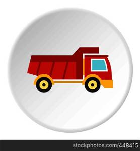 Red toy truck icon in flat circle isolated vector illustration for web. Red toy truck icon circle
