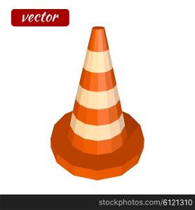 Red traffic cone icon isolated on white background. Icon warning. Low poly style. Vector illustration.
