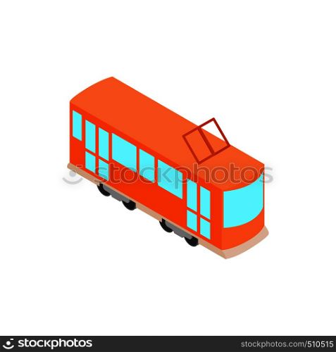 Red tram icon in isometric 3d style on a white background. Red tram icon, isometric 3d style