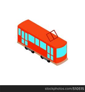 Red tram icon in isometric 3d style on a white background. Red tram icon, isometric 3d style