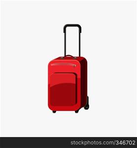 Red travel luggage icon in cartoon style isolated on white background. Travel luggage icon, cartoon style