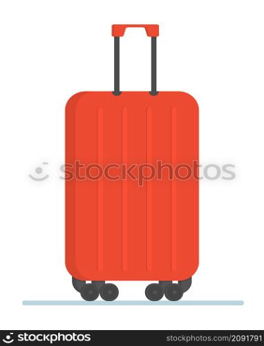 Red travelling baggage suitcase.Flat design style modern vector illustration icons of travel by plane.Isolated on stylish background. Vector illustration.. Red travelling baggage suitcase. Flat design style modern vector illustration icons of travel by plane.