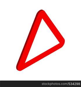Red triangular blank road sign icon in isometric 3d style on a white background. Red triangular blank road sign icon