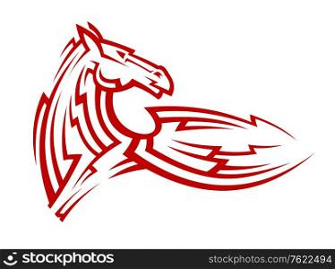 Red tribal mustang horse for mascot, tattoo or equestrian sports design