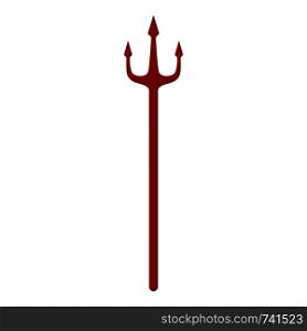 Red trident isolated on white background. Devil, neptune trident. Cartoon style. Clean and modern vector illustration for design, web.