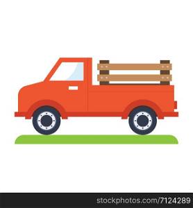 Red truck, flat vector illustration