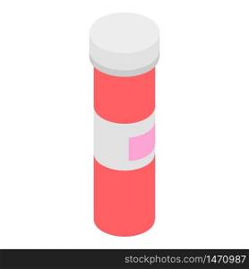 Red tube of aspirin icon. Isometric of red tube of aspirin vector icon for web design isolated on white background. Red tube of aspirin icon, isometric style