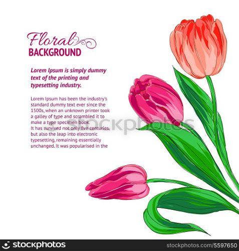 Red tulips and sample text. Vector illustration.