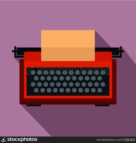 Red typewriter icon. Flat illustration of red typewriter vector icon for web design. Red typewriter icon, flat style