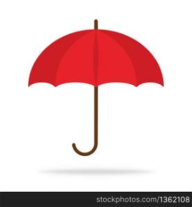 Red umbrella icon in flat design. Protection from water and drops in autumn. Weather parasol in rainy day.Isolater dashion accessory. Vector EPS 10