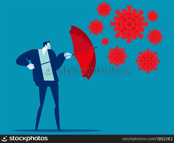 Red umbrella protecting person. Immune novel virus pneumonia infection