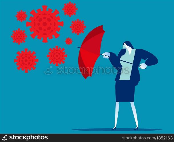 Red umbrella protecting person. Immune novel virus pneumonia infection