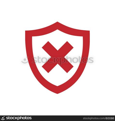 Red unprotected shield icon on a white background