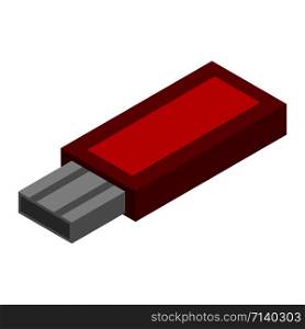 Red usb flash icon. Isometric of red usb flash vector icon for web design isolated on white background. Red usb flash icon, isometric style