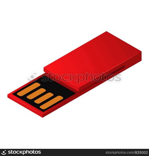 Red usb flash icon. Isometric of red usb flash vector icon for web design isolated on white background. Red usb flash icon, isometric style