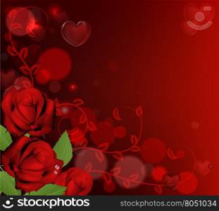 Red valentines day background with heart shaped bubbles and red roses