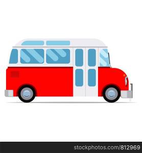 Red vector cartoon bus, isolated on white background. Red cartoon bus