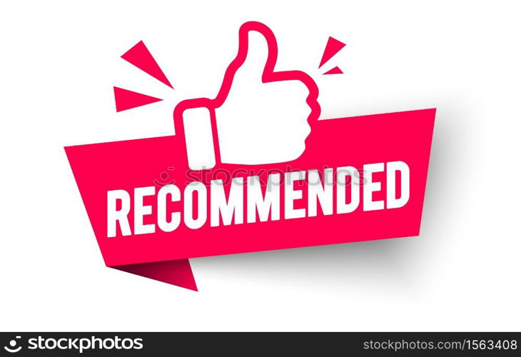 red vector illustration banner recommended with thumbs up