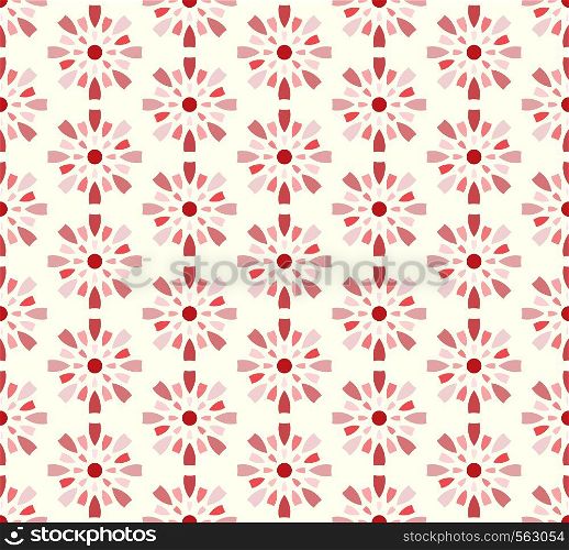 Red vintage explode and circle pattern on pastel background. Sweet symmetry cracker seamless pattern for modern or graphic design