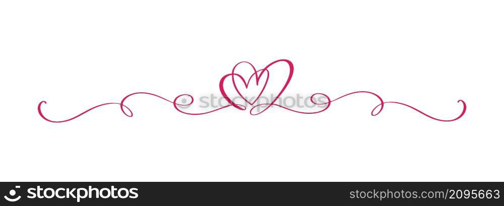 Red Vintage Flourish Vector divider Valentine Day Hand Drawn Black Calligraphic two Heart. Calligraphy Holiday illustration. Design valentine element. Icon love decor for web, wedding.. Red Vintage Flourish Vector divider Valentine Day Hand Drawn Black Calligraphic two Heart. Calligraphy Holiday illustration. Design valentine element. Icon love decor for web, wedding