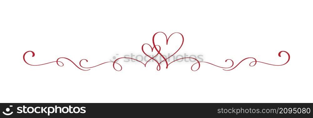 Red Vintage Flourish Vector divider Valentines Day Hand Drawn Black Calligraphic two Heart. Calligraphy Holiday illustration. Design valentine element. Icon love decor for web, wedding.. Red Vintage Flourish Vector divider Valentines Day Hand Drawn Black Calligraphic two Heart. Calligraphy Holiday illustration. Design valentine element. Icon love decor for web, wedding