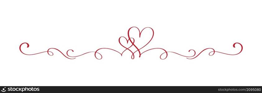 Red Vintage Flourish Vector divider Valentines Day Hand Drawn Black Calligraphic two Heart. Calligraphy Holiday illustration. Design valentine element. Icon love decor for web, wedding.. Red Vintage Flourish Vector divider Valentines Day Hand Drawn Black Calligraphic two Heart. Calligraphy Holiday illustration. Design valentine element. Icon love decor for web, wedding