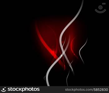 Red wave in dark space, dynamic energy background with copyspace. Vector illustration. Abstract background