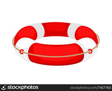 Red white lifebuoy isolated on white background. Lifebuoy for help in sea. Vector illustration. Red white lifebuoy isolated on white background