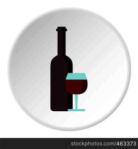 Red wine and glass icon in flat circle isolated vector illustration for web. Red wine and glass icon circle