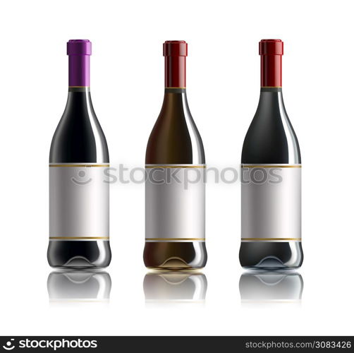 Red wine bottle. Set of white, rose, and red wine bottles. isolated on white .. Red wine bottle. Set of white, rose, and red wine bottles. isolated on white background.