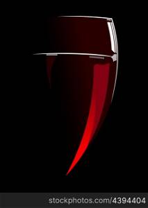Red wine glass on a black background. A vector illustration