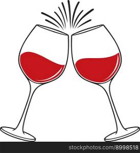Red wine glasses clink. Cheers wineglasses. Vector illustration.