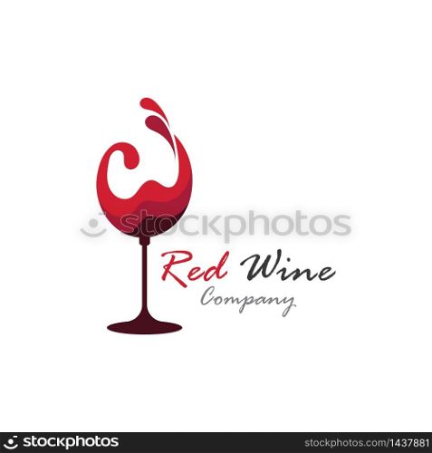 Red Wine logo template glass, splash of wine. Vector illustration