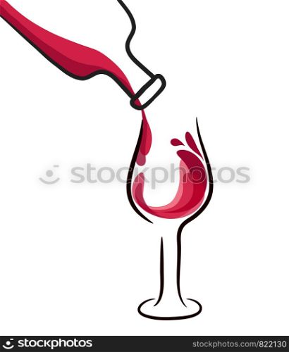 Red wine splash with bottle and glass. Stock vector illustration