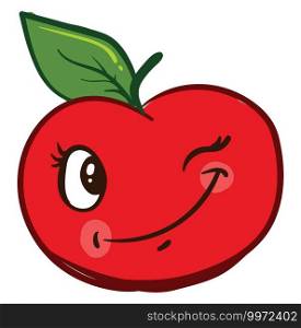Red winking apple, illustration, vector on white background