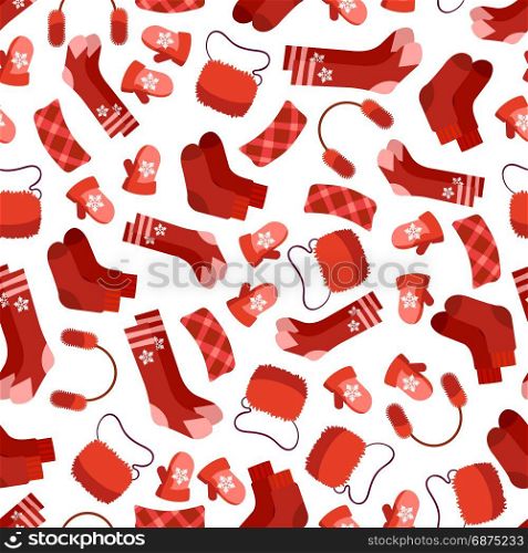 Red winter accessorises seamless pattern. Red winter accessorises seamless pattern on white. Vector illustration