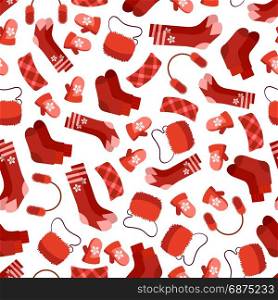 Red winter accessorises seamless pattern. Red winter accessorises seamless pattern on white. Vector illustration