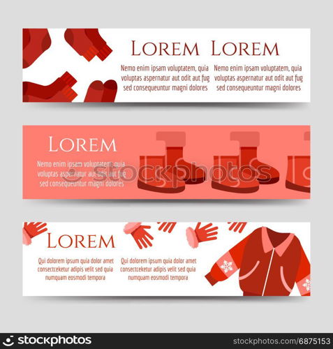 Red winter clothes and accessorises banners. Red winter clothes and accessorises banners template, vector illustration