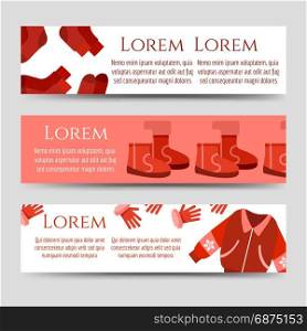 Red winter clothes and accessorises banners. Red winter clothes and accessorises banners template, vector illustration