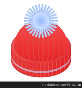 Red winter hat icon. Isometric of red winter hat vector icon for web design isolated on white background. Red winter hat icon, isometric style