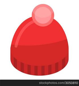 Red winter hat icon. Isometric of red winter hat vector icon for web design isolated on white background. Red winter hat icon, isometric style