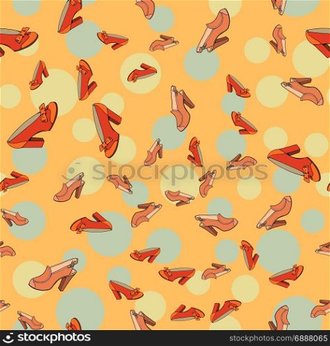 Red women shoes seamless pattern fashion background. pop art retro vector illustration. Red women shoes seamless pattern fashion background