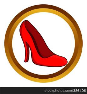 Red women shoes vector icon in golden circle, cartoon style isolated on white background. Red women shoes vector icon