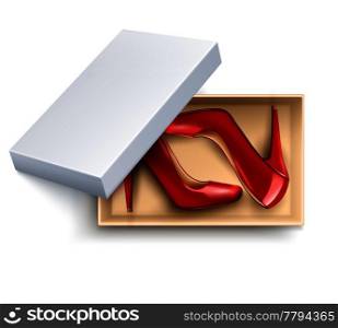 Red women shoes with high heels in white box realistic vector illustration. Shoes In Box Realistic Set