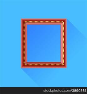 Red Wood Frame Isolated on Blue Background.. Red Frame