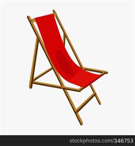 Red wooden beach chair icon in cartoon style isolated on white background. Beach chair icon, cartoon style