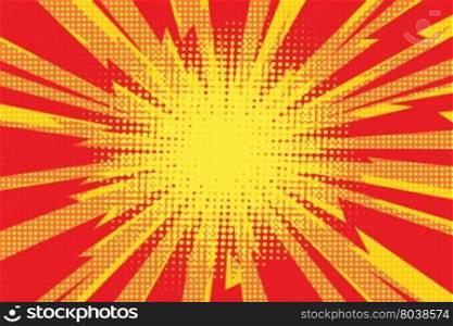 Red yellow pop art retro background cartoon lightning blast radiance vector illustration. Red yellow pop art retro background cartoon lightning blast radi