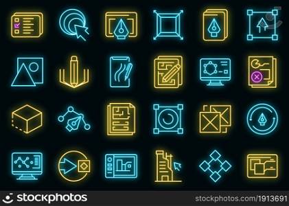 Redesign icons set. Outline set of redesign vector icons neon color on black. Redesign icons set vector neon