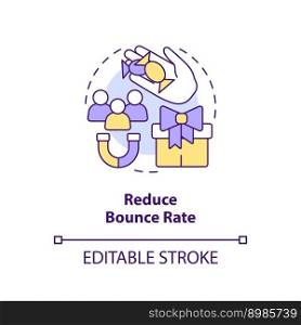 Reduce bounce rate concept icon. Digital marketing gamification pros abstract idea thin line illustration. Isolated outline drawing. Editable stroke. Arial, Myriad Pro-Bold fonts used. Reduce bounce rate concept icon